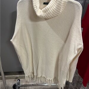 Ralph Lauren Off-White Fringe Turtleneck Sweater
